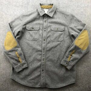 LL Bean Shirt Mens Large Gray Herringbone Elbow Patch Outdoor Workwear
